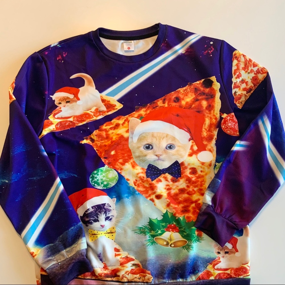 A1DEAONE Christmas Pizza Cat Long Sleeve Shirt